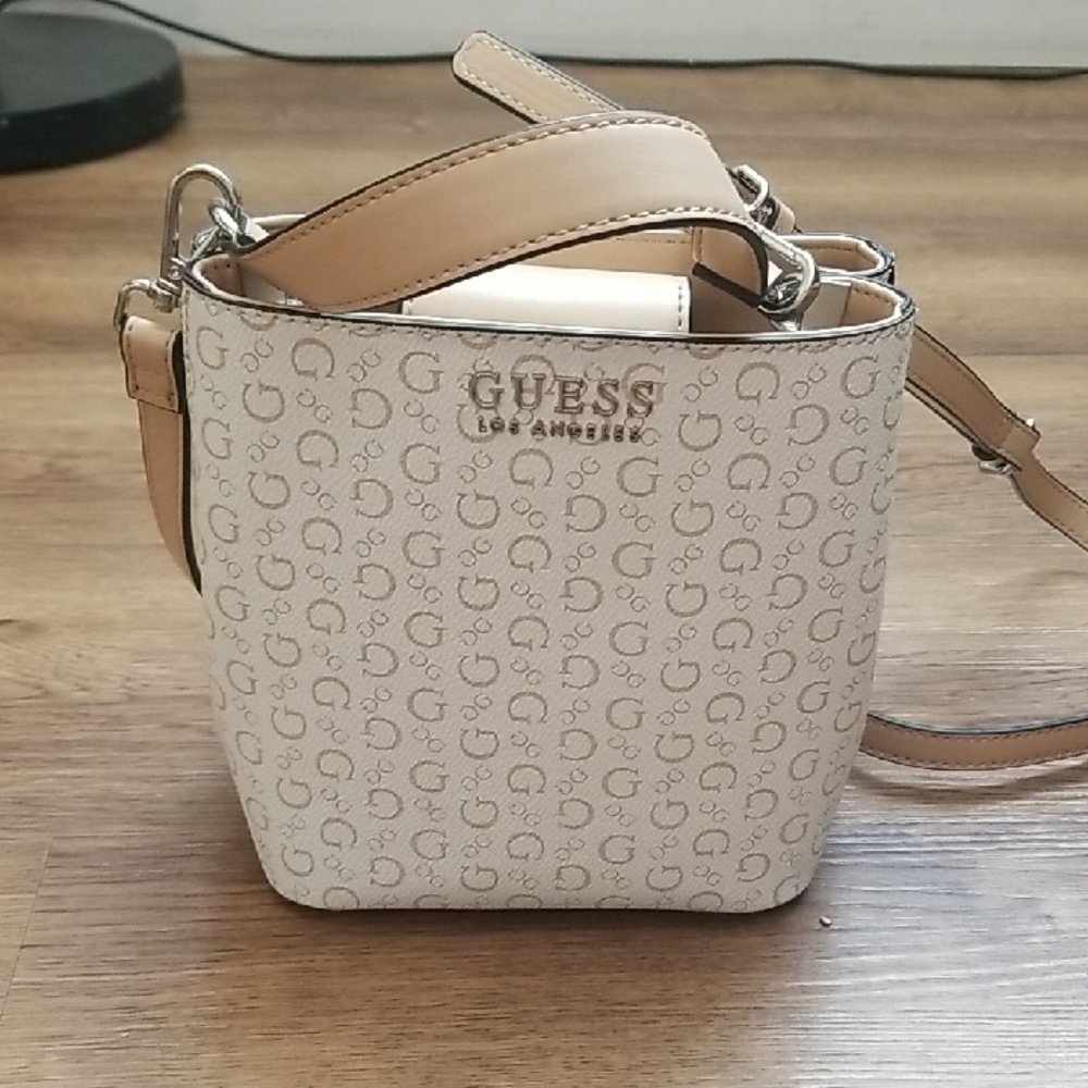 GUESS Tan and Cream Crossbody Bag